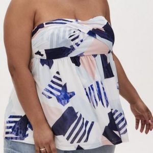 Mesh Strapless Twisted Babydoll Tunic Top